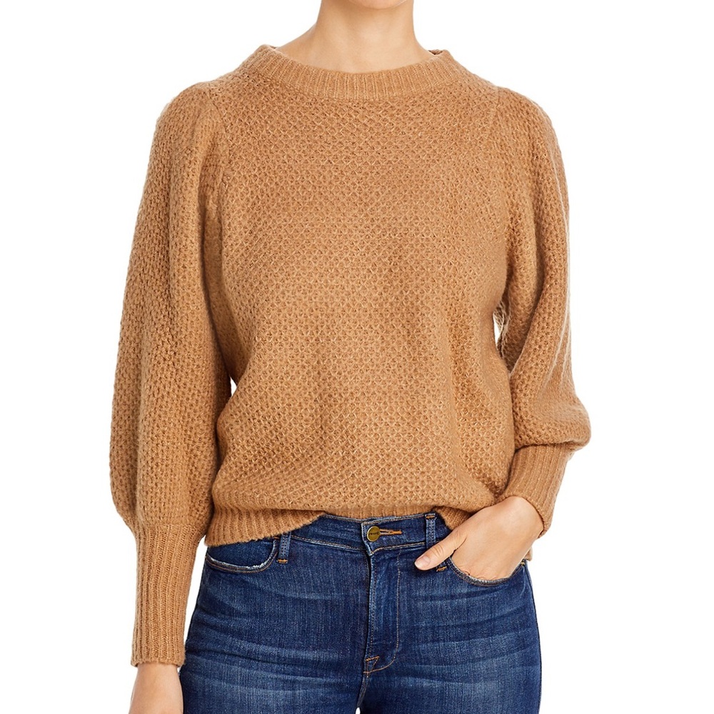 Elan Puff Sleeve Textured Knit Sweater Tan Camel Small NWOT